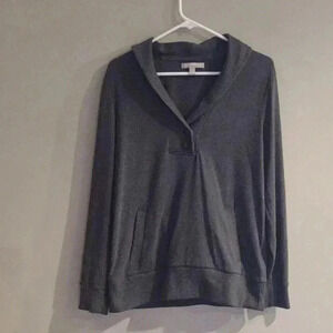 Banana Republic women's medium dark gray long sleeve 2 button roll‎ neck top